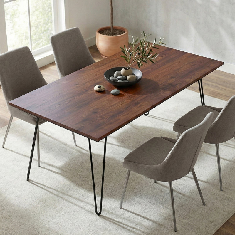 Table de salle à manger en bois de manguier massif Hunter, style industriel, H 29,5 po x L 66 po x l 40 po, Brun terreux