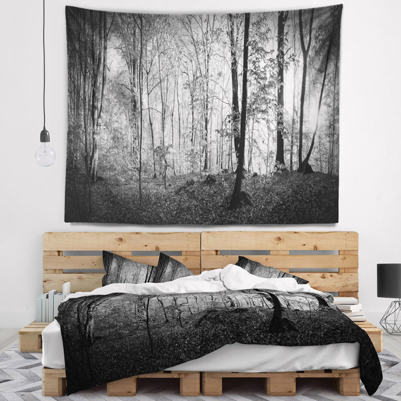Tapisserie panorama paysage belle forest matinée, H 32 po x l 39 po
