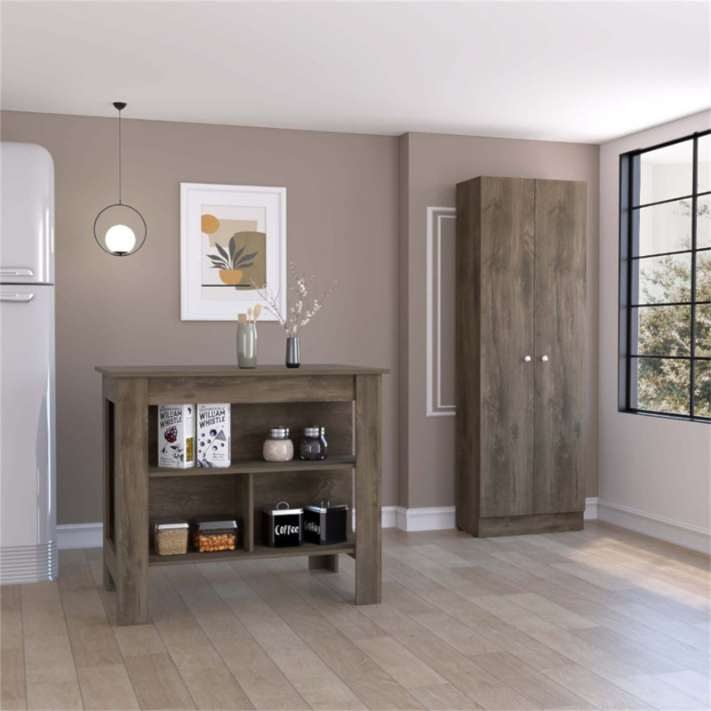 Ensemble de cuisine 2 pièces à 2 tablettes et 2 portes Roblar, îlot et garde-manger pour un rangement et une organisation améliorés