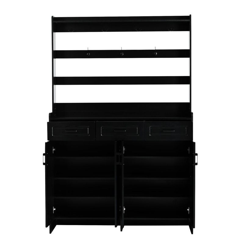Armoire à chaussures minimaliste à quatre portes avec porte-manteau 51,2 po U-Can, Noir