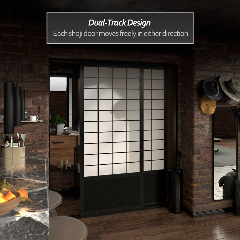 83" x 73.5" Double Sided Sliding Door Room Divider, Black