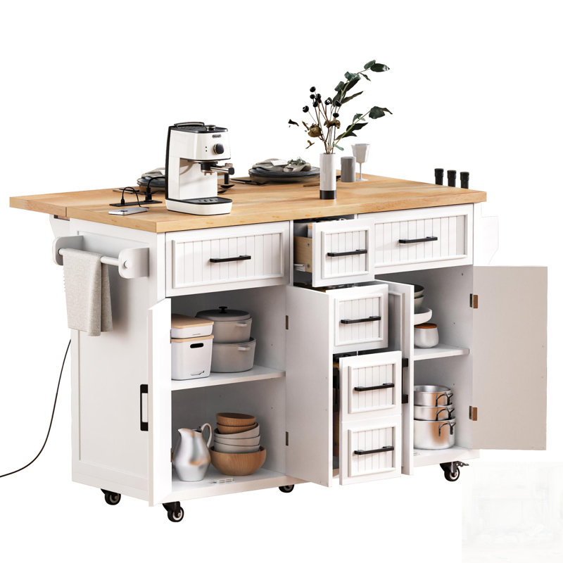 Chariot de cuisine roulant avec abattant, prise de courant et beaucoup de rangement, parfait pour les cuisines modernes et de ferme