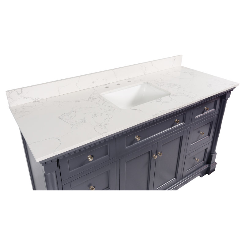 Fossen 60'' Single Bathroom Vanity with Top, Marine Gray, Engineered Marble