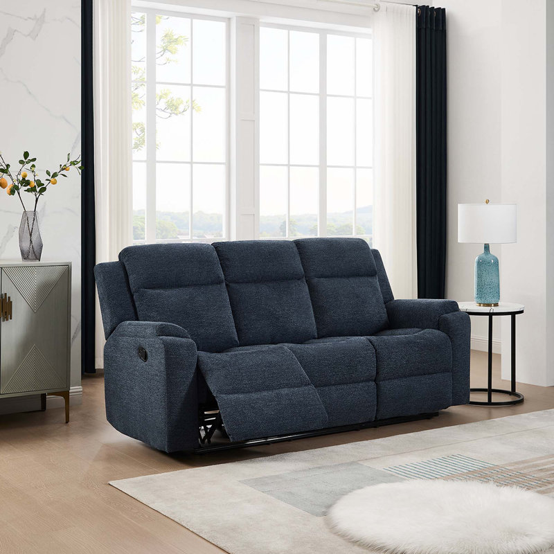 3 Seater Chenille Reclining Sofa, Blue