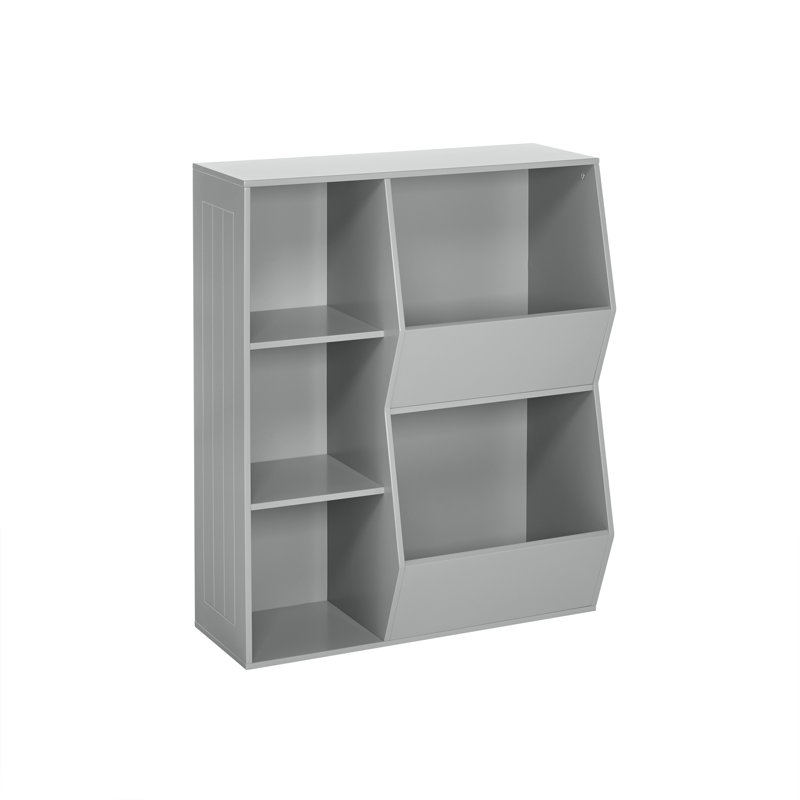 RiverRidge Kids Playroom Toy Organizer and Bookcase with 3 Cubbies and 2 Veggie Storage Bins, Gray