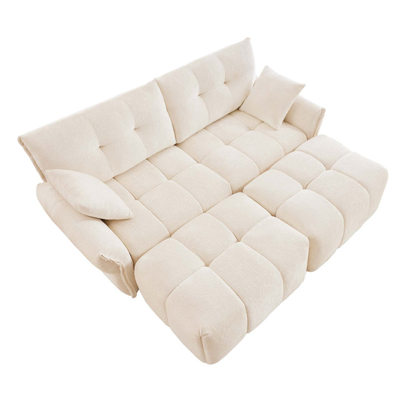 Ergonomic Two-Seater Sofa Sectional Sofa with 2 Ottomans, White