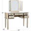 Meuble-lavabo contemporain avec tabouret de couleur contemporaine, miroir pliable, 5 tiroirs, rangement de style classique argenté, tabouret inclus, fabrication en bois d'hévéa-764836070
