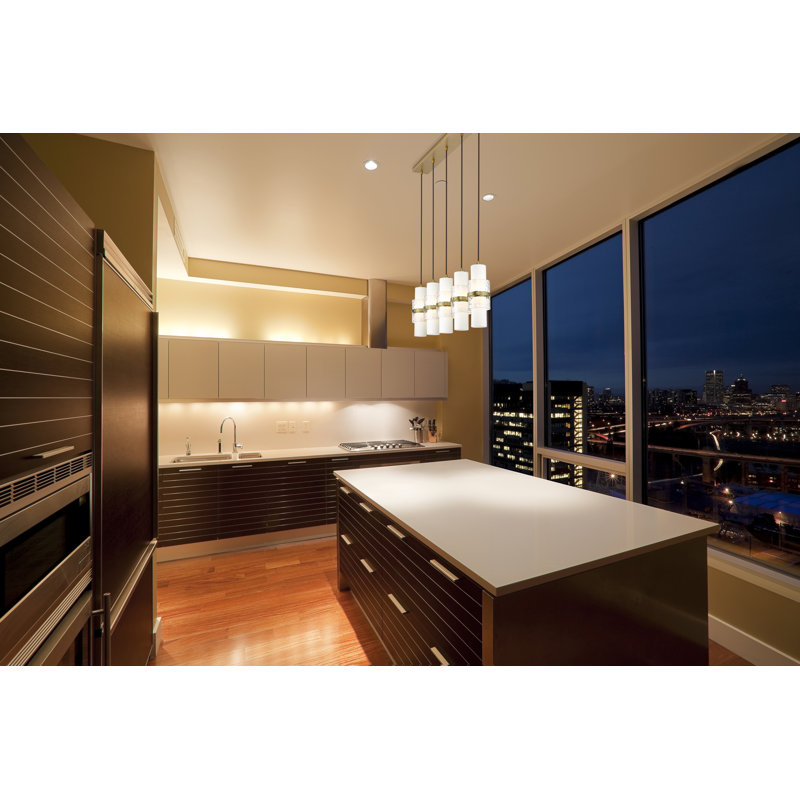 Bryelle 5 - Light Steel Dimmable Kitchen Island Linear Chandelier, Gold