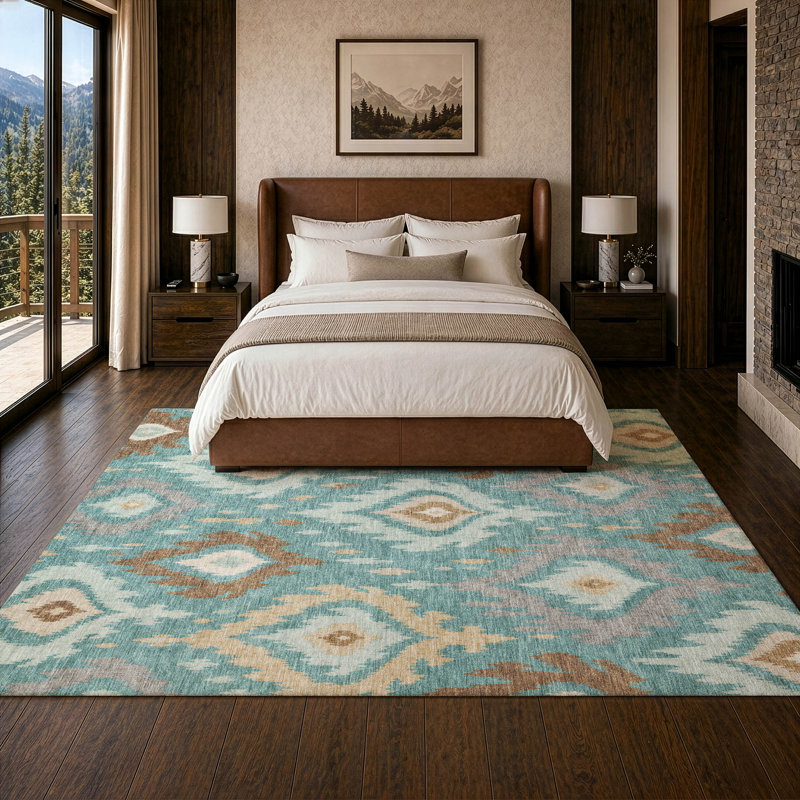 Tapis Chantille ACN3073 Ikat lavable à la machine pour intérieur/extérieur, Sarcelle, 9' x 12'
