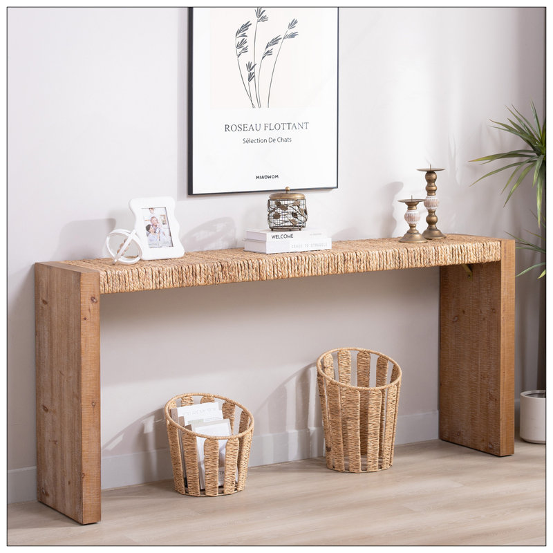 Console 69 po Natural Seagrass - Plateau tissé à la main avec structure en bois d'ingénierie