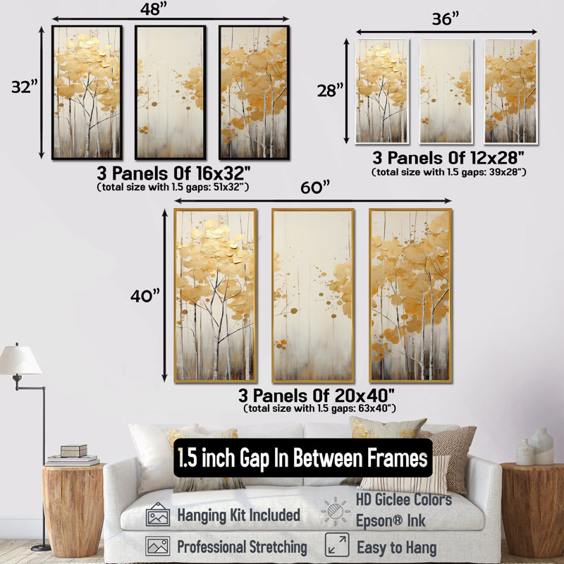 Deshong - ensemble d'art mural forêt, H 40 po x l 60 po x P 1 po, Cadre flottant en érable