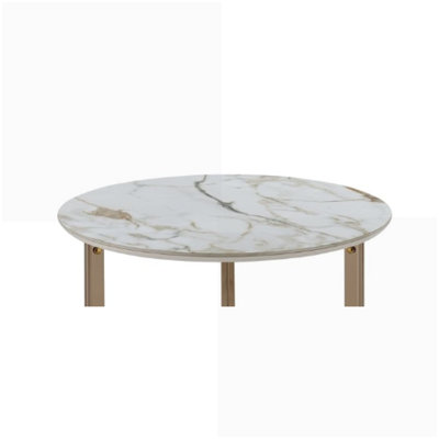 Table basse avec cadre en métal champagne et plateau en pierre frittée