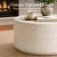 Table basse ronde moderne en béton de 71 cm (28 po) pour l'intérieur, idéale pour le salon, blanc cassé-1183694203