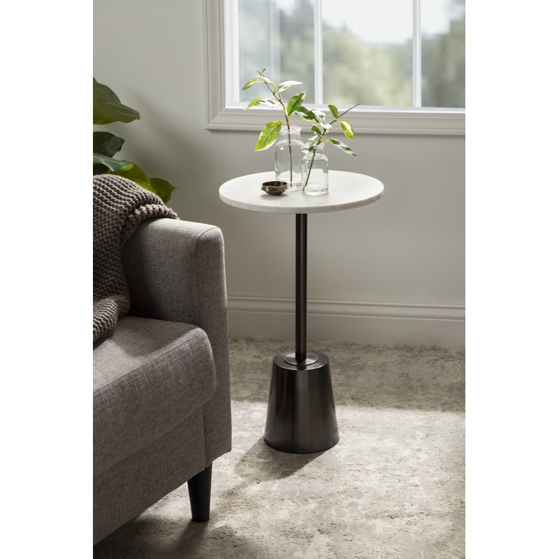 Cemil Marble Top End Table, Pewter, 23.25" H x 14" W x 14" D, White