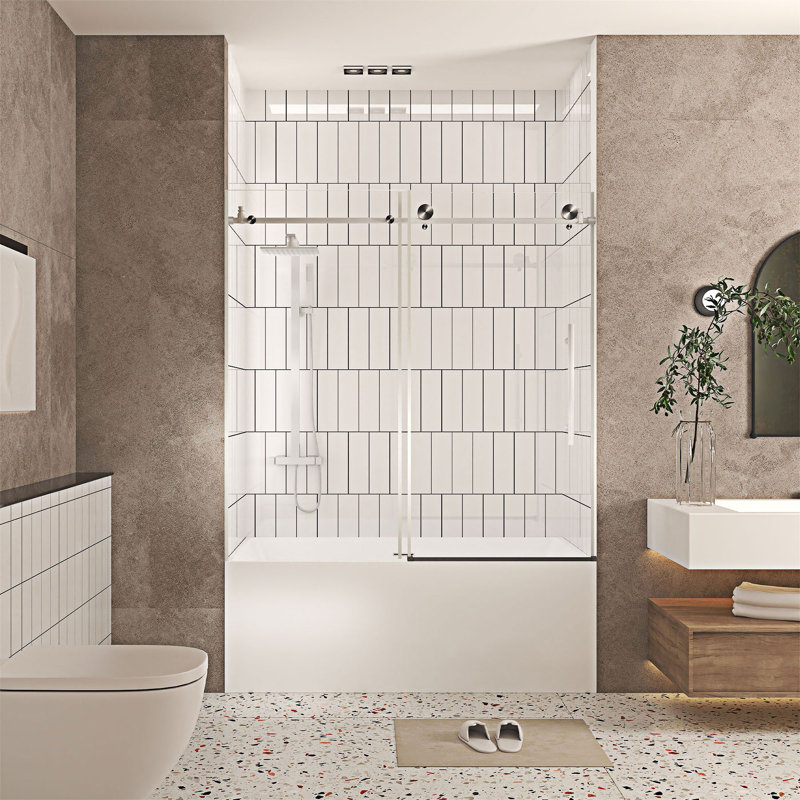 Porte de douche sans cadre, Nickel brossé