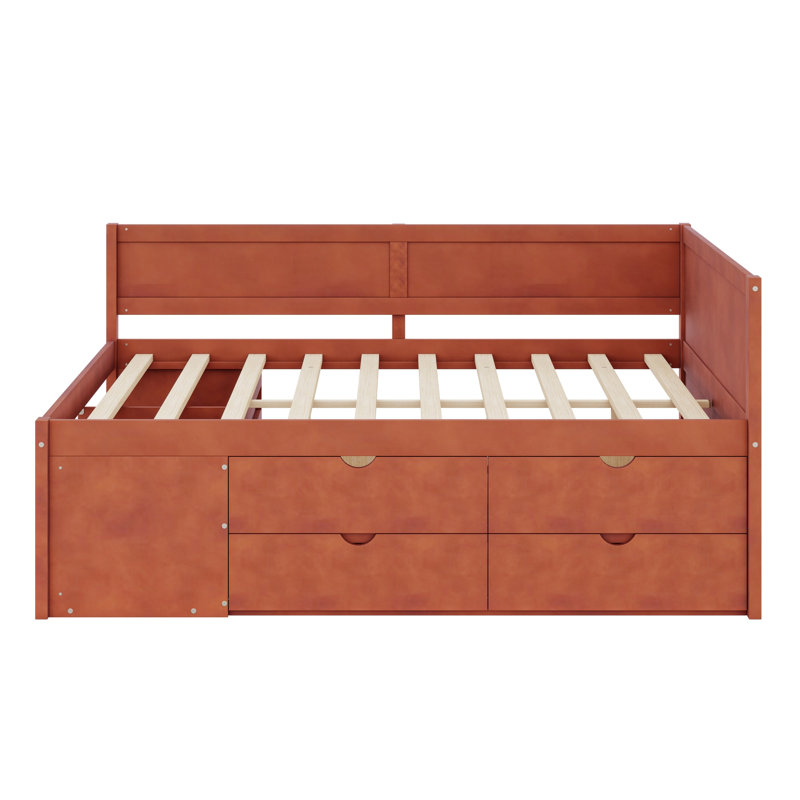 Lit de jour peu encombrant avec tiroirs et tablettes, Walnut
