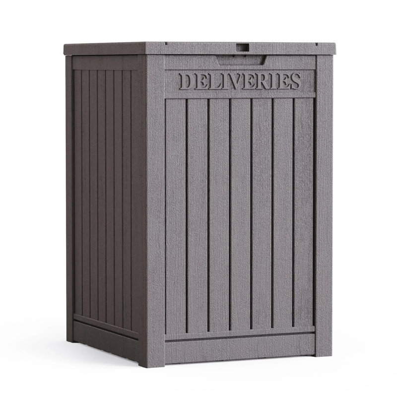 Boîte de livraison verrouillable en résine de 40 gallons avec panneau «Colis», Gris