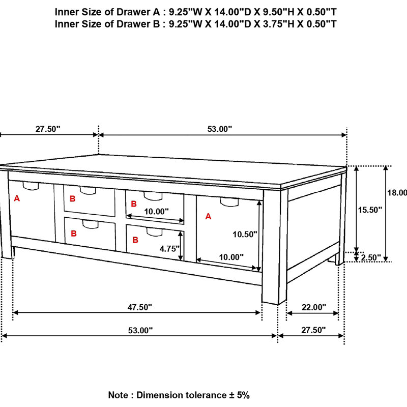 Table basse naturelle à 6 tiroirs, sophistication intemporelle, esthétique classique à grande capacité, rangement
