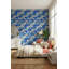 Papier peint floral bleu, décoration murale moderne amovible-1950104291