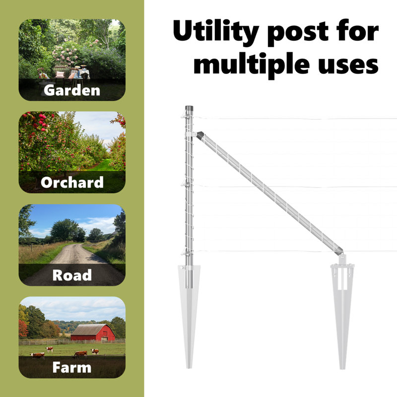 Fence Posts With Spike 13 Pcs Diameter32 Mm Galvanised Steel, Silver, 60cm H x 3.2cm W