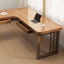 Bureau en bois massif en forme de L brun noyer avec 3 tiroirs-2103932464-2103932467