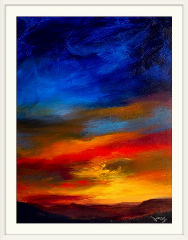 «Majestic Skies» par Kirandip, reproduction d'art, H 32 po x l 26 po x P 1 po, Cadre blanc