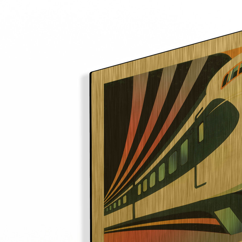 «Japanese High Speed Train» par David Chestnutt, art mural en métal doré, 16 po x 12 po, 16 po x 12 po
