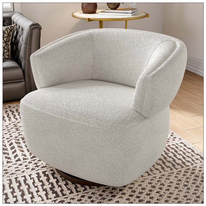 Fauteuil demi-tonneau pivotant, canapé d'appoint entièrement assemblé avec base à 360 degrés, Beige