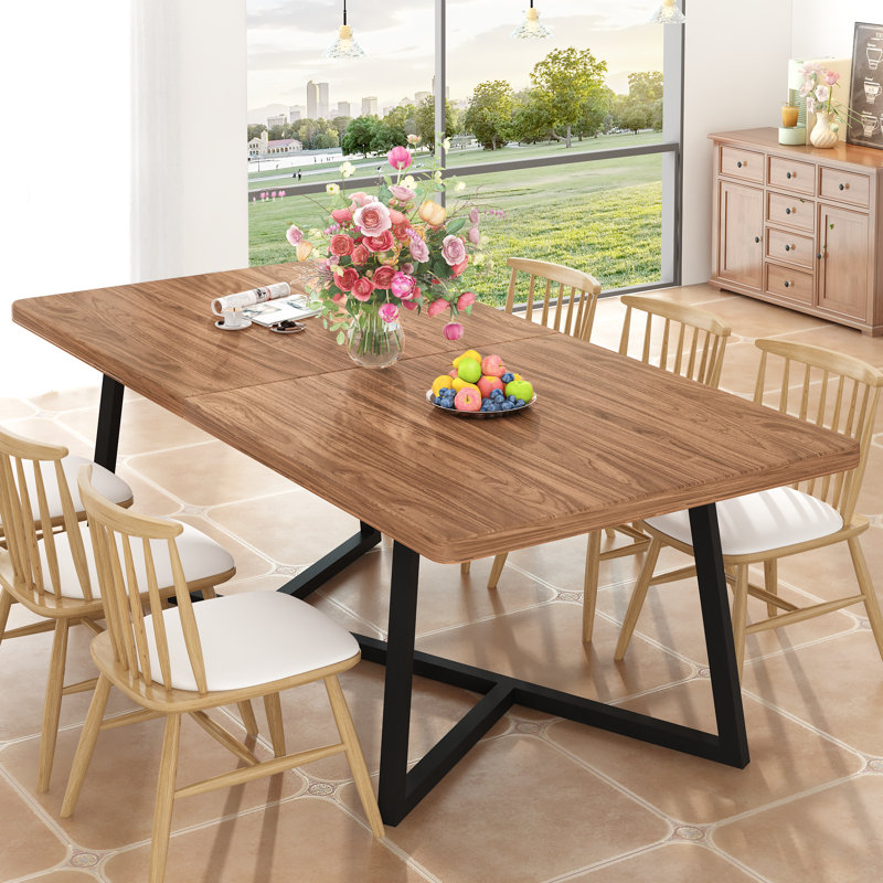 Table de conférence / table de salle à manger de 70,8 pouces, grand plateau en noyer pour 6 à 8 personnes, pieds en «Z» pour les salles de conférence, les bureaux et les salles à manger
