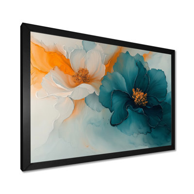 Abstract Ranunculus Golden And Aqua Glow I - Ranunculus Wall Art Decor