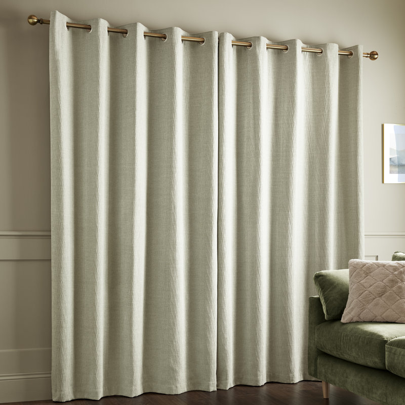 Crinkle Chenille Lined Eyelet Curtains, Natural, 66 x 54 Inch