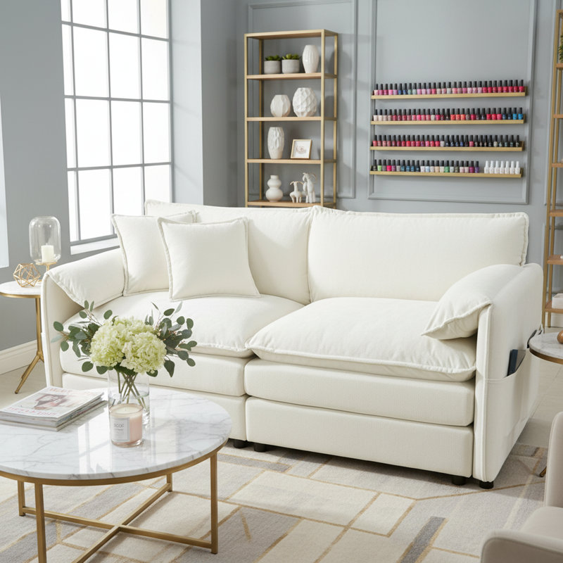 Canapé modulaire surdimensionné en chenille surdimensionné - Siège de réception moderne, blanc crème, Beige