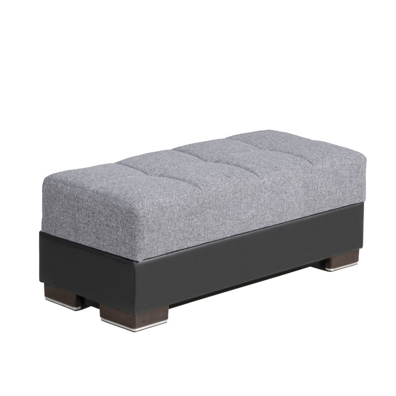 Clemmer Fabric Upholstered Ottoman with Storage, Gray/Black Polyester