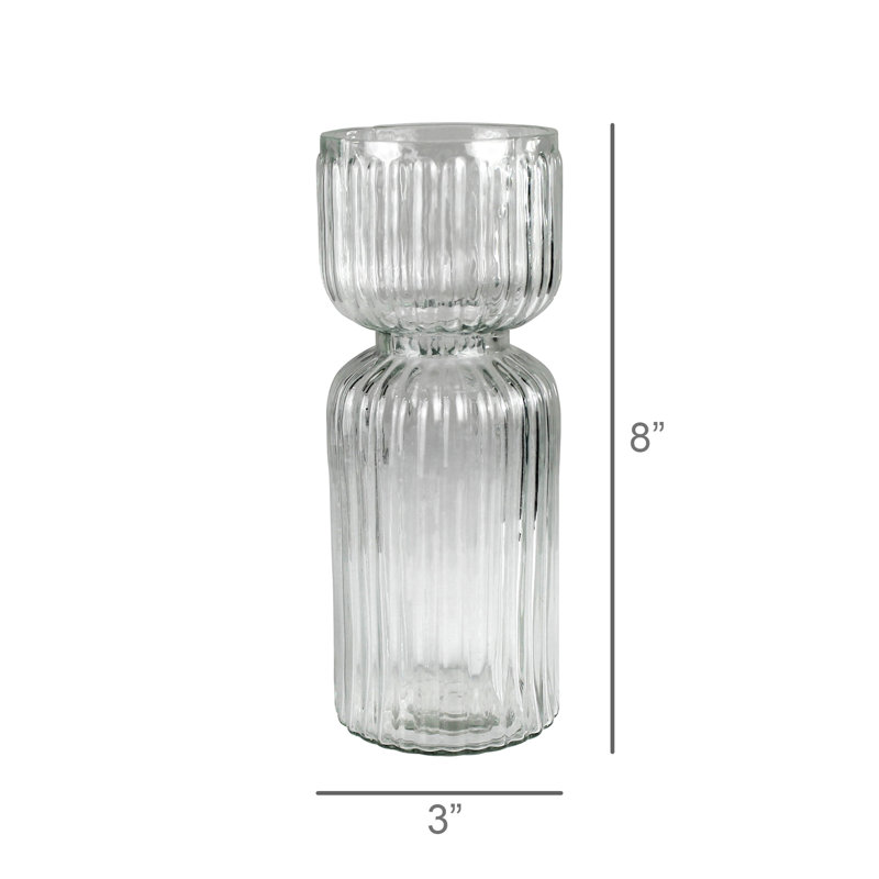 Vase à ampoule nervurée, verre - petit, H 8 po x l 3 po x P 3 po