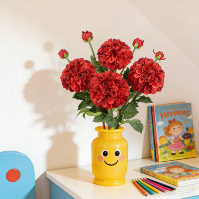 5 pièces de fleurs de dahlia artificielles 29 po en soie artificielle avec de longues tiges pour des bouquets de mariage bricolage, des centres de table, des décorations de fête de douche nuptiale