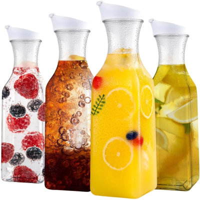 Plastic Carafe with Flip Lid – Square Base Refrigerator Drink Container for Iced Tea, Juice, Mimosa & Daily Party Use