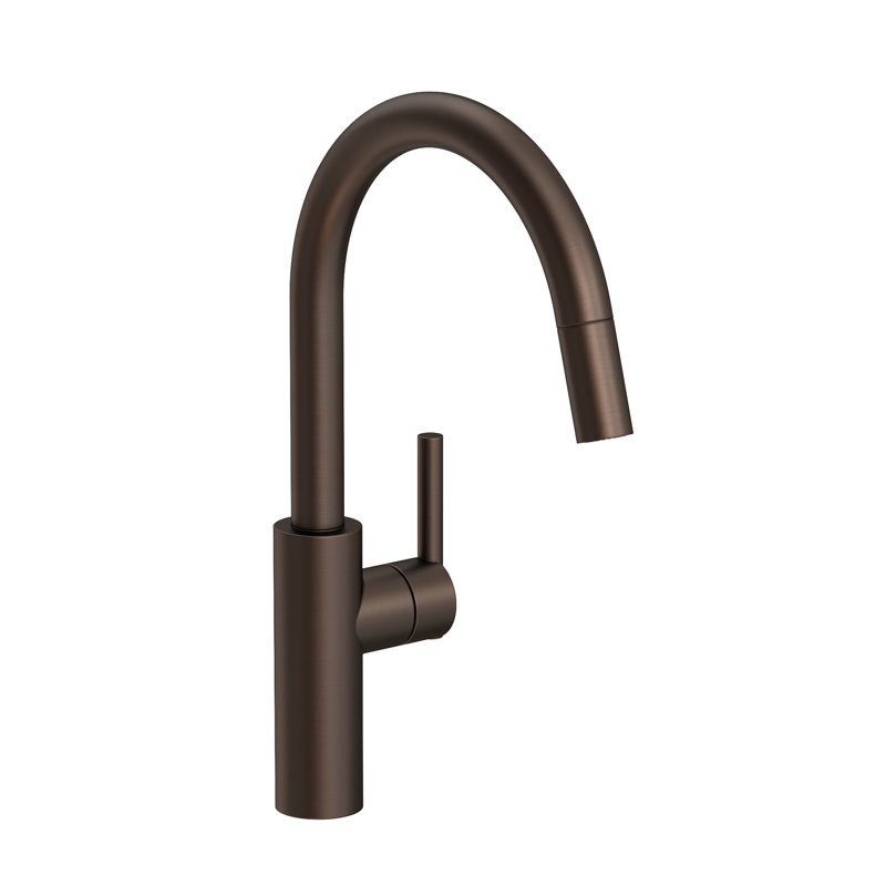East Linear Single Handle Pull Down Kitchen Faucet, English Bronze
