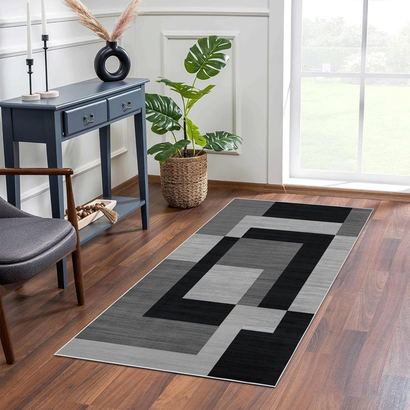 Aspire Homeware Grey Geometric Area Rug Modern Indoor Carpet, Runner 60 x 220 cm