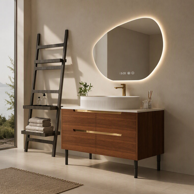 Meuble-lavabo de 36 pouces, autoportant ou mural avec lavabo intégré en céramique et tiroirs à fermeture en douceur