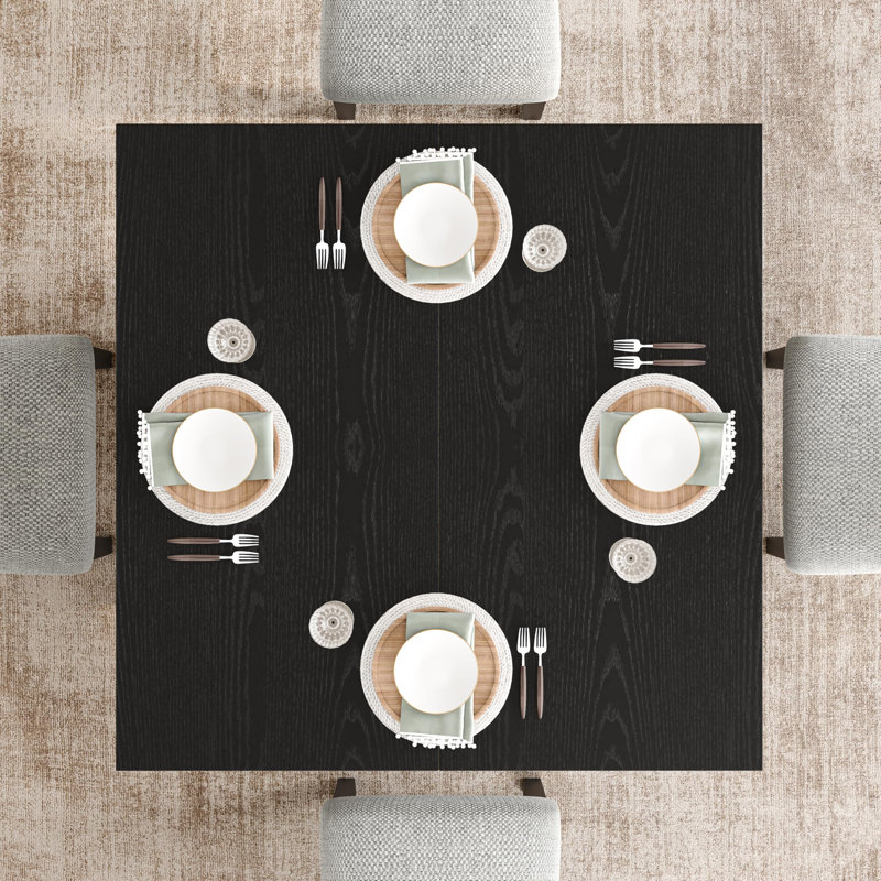 Table de salle à manger moderne carrée, tablette de rangement à 2 niveaux, panneau de fibres à densité moyenne robuste, Black