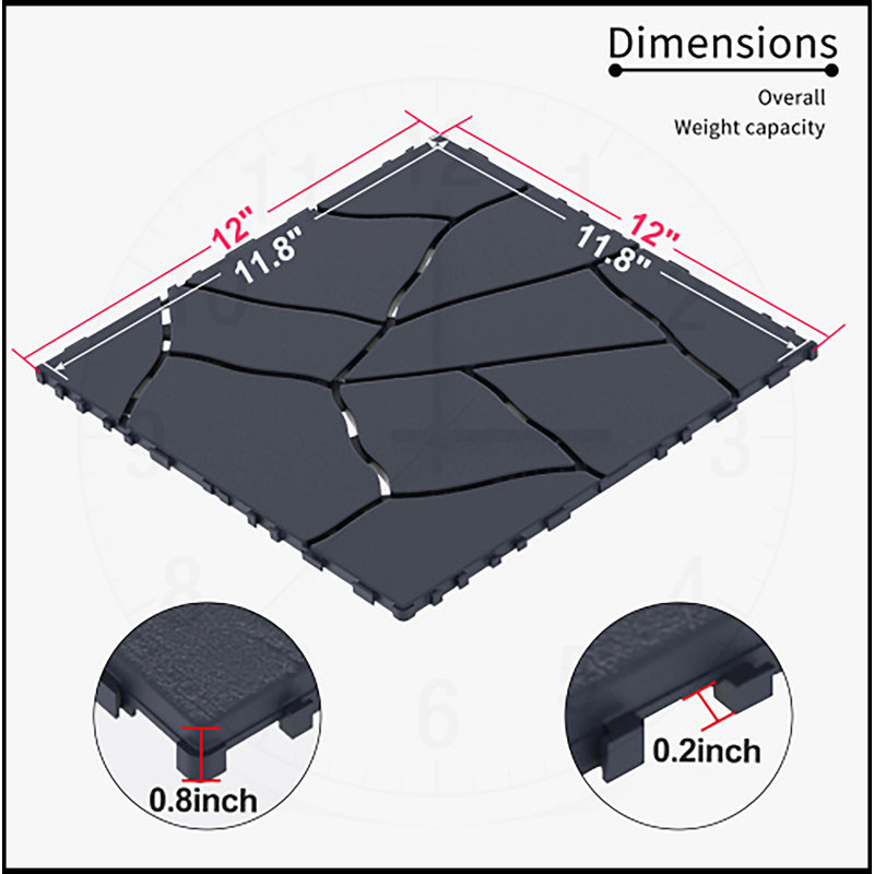 Carreaux de terrasse à emboîtement pour une utilisation extérieure et intérieure, installation rapide et facile, Gris