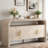 4-door Elegant Console Table With Natural Embossed Texture, Curved Edge And Metal Handles-1867305828