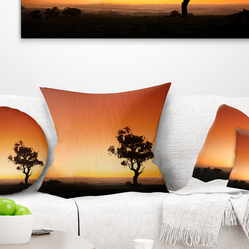 Coussin Sunrise avec arbre solitaire, 16 po x 1 po, Coussin décoratif