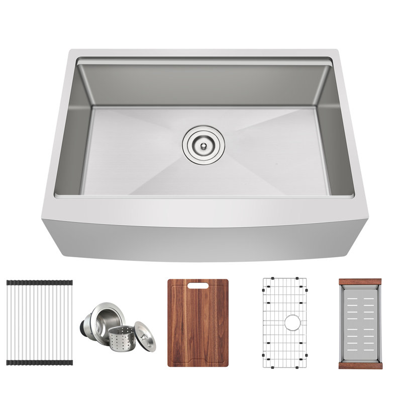 Évier de cuisine à tablier avant encastrable Blenzia de 76 cm (30 po) en acier inoxydable 304 de calibre 16, 76 cm x 53 cm x 25 cm (30 po x 21 po x 10 po).