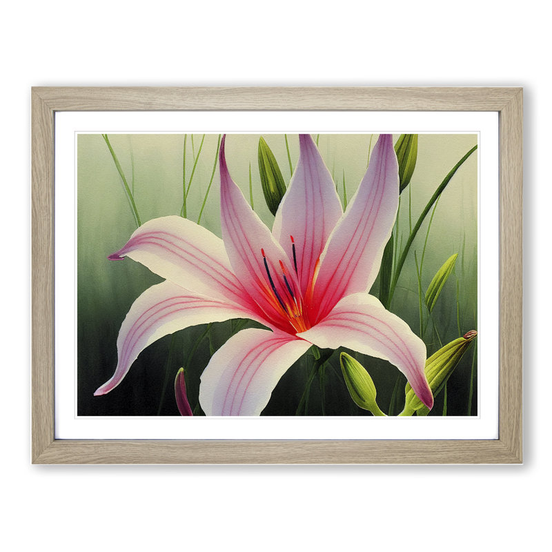 Epic Lily Flower - Framed Print, 46cm H x 64cm W x 2cm D, Oak