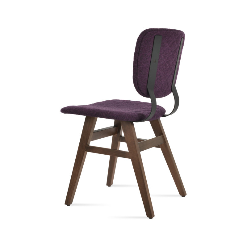 Hazal Wood Dining Chair in wool, Walnut, Deep Maroon Wool