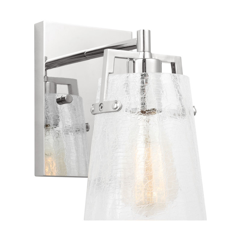 Crofton Bathroom Bedroom Wall Fixture With Clear Crackle Glass Shade, 1 Light, 9" H x 5.25" W x 7.5" D, Chrome