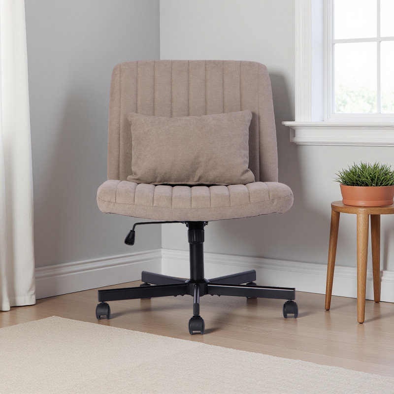 Criss Cross Armless Office Chair With Wheels - Versatile For Home Office, Meditation & Makeup, Khaki