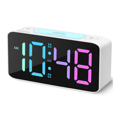 Super Loud Alarm Clock For Heavy Sleepers , Hatch Alarm Clock ,Digital Alarm Clock With 7- Color Night Light,Adjustable Volume,USB Charger,Small  Alarm Clocks For Bedrooms, Children, And Teenagers (White+RGB)