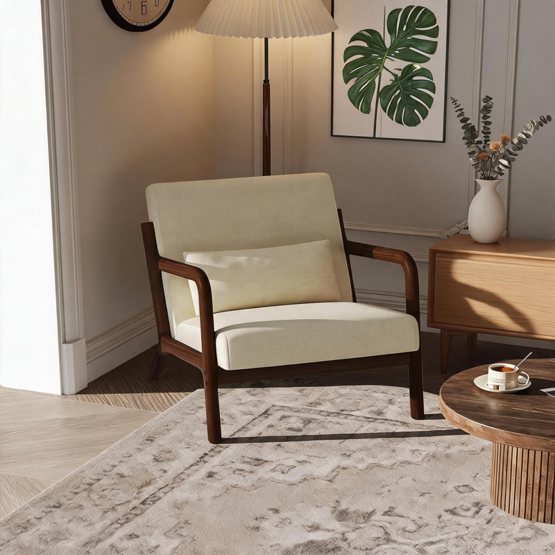 Chaise d'appoint en bois avec pieds en bois, Beige